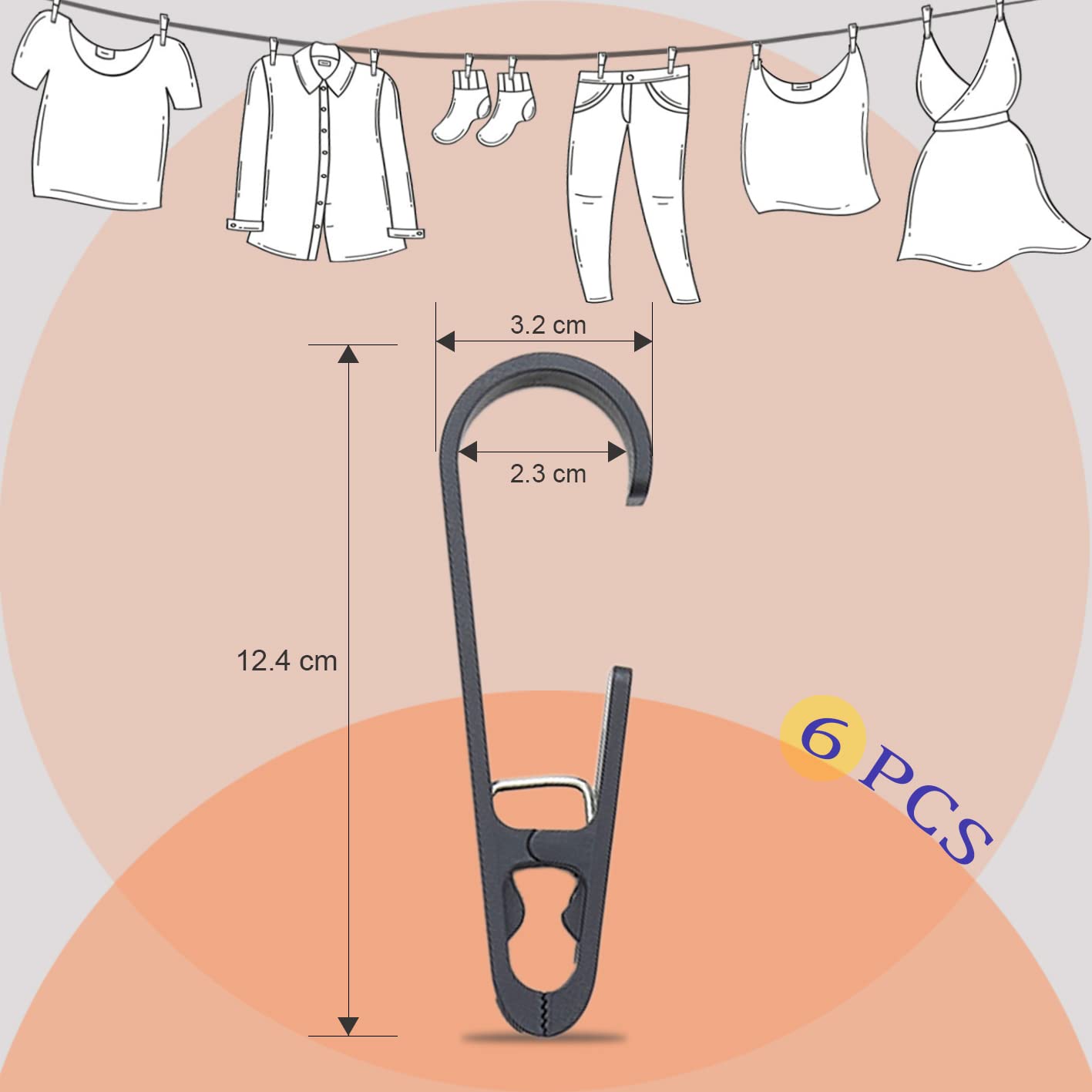 6 Ganci Con Molletta - Multiuso Per Cucina, Bagno, Tende, Bianco, Plastica Durevole - Foto 2