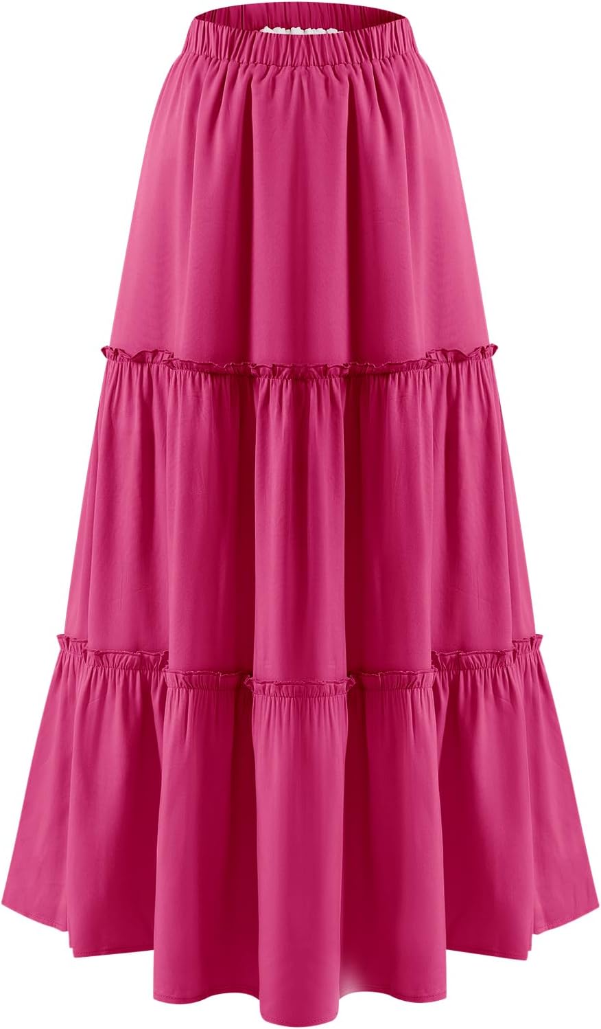 BOMAROLAN Women's Maxi Skirts Summer Elastic High Waist Boho Flowy Skirt A Line Long Skirts Ruffle Swing Beach Skirts