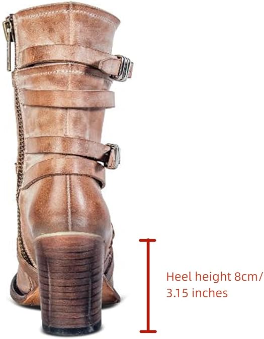 ZDLJYL Women's Wide Width Ankle Boots - Low Heel Side Zipper Slouchy Mid Calf Boots Short Booties Riding Boots for Women