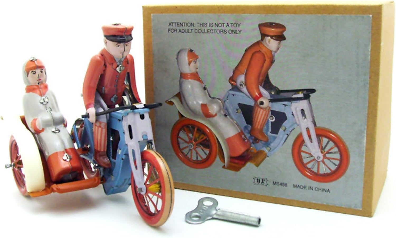 MS458 Collectible Tin Toy Vintage Rickshaw Model Nostalgic Spring & Wind-Up Walking Tricycle Bike Toy Home Decoration Ornament for Collectors Photographer Ornament for Collectors Photographer