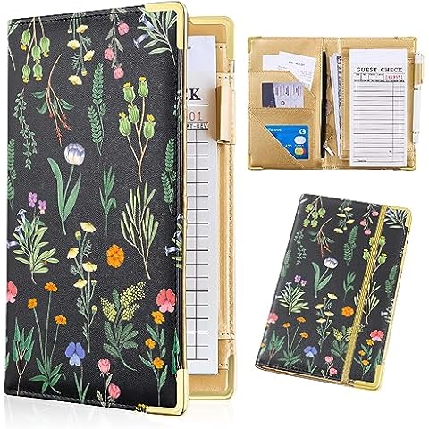 Server Books for Waitress Cute Waitress Book with Money Pocket Leather Server Book with Zipper Wallet Black Serving Book Organizer Fit Server Apron Cover