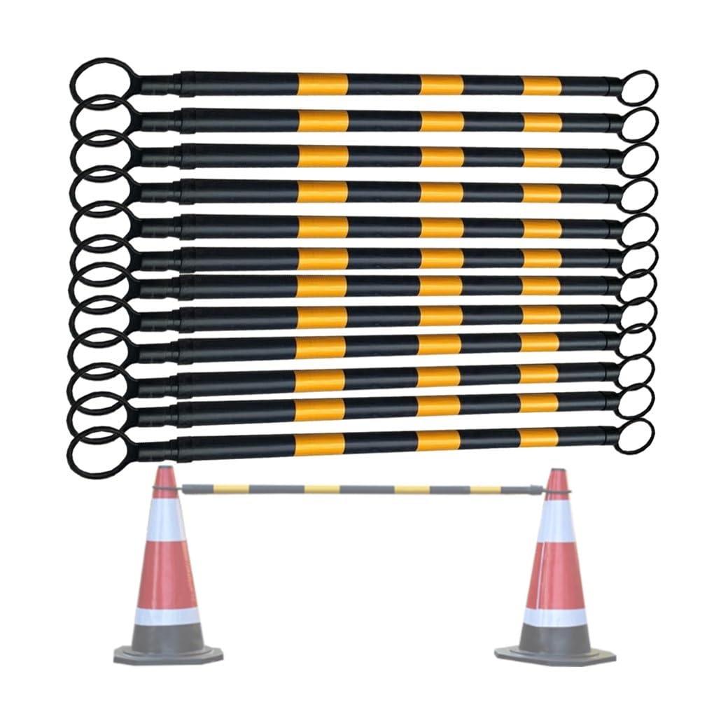 Yellow And Black 12 Packs Retractable Safety Barricade Pole, Telescopic Reflective Traffic Cone Barrier, 4.1-6.56 Feet Traffic Cone Bars For Enhanced Visibility & Crowd Control(Yellow And Black)