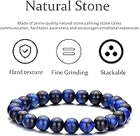 Vista 7 de RANKEEF - Pulsera de ojo de tigre para hombre, elástica, ajustable, cuentas de vidrio color negro, 516 de pulgada