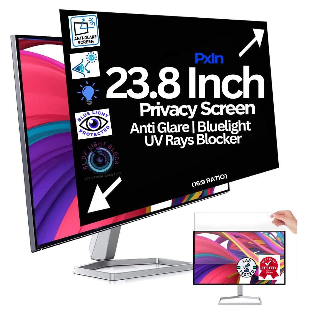 PxIn FuTech 23.8 Inch (16:9) Privacy Screen Filter - NO Eye Strain | Anti-Blue Light + Anti-Glare