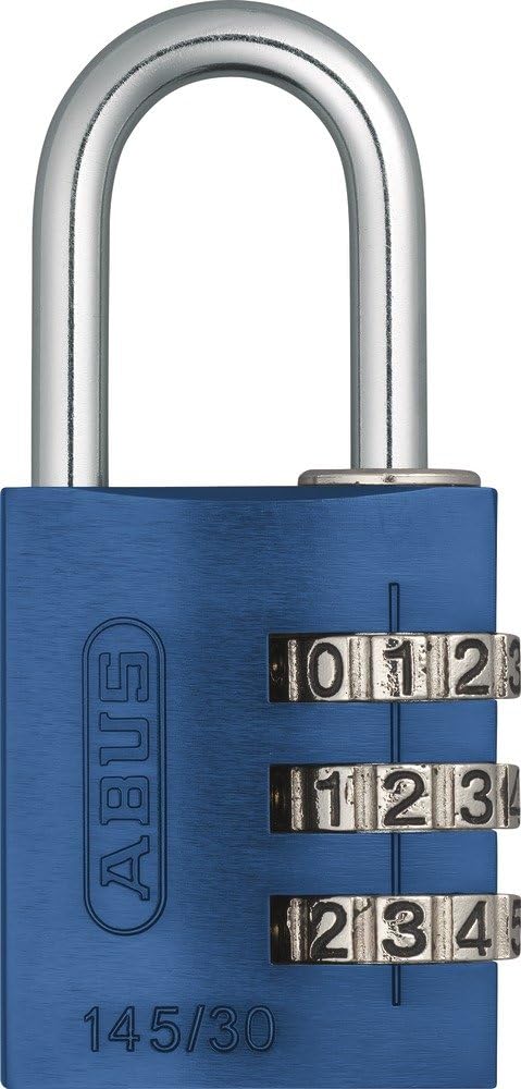 Lucchetto con combinazione ABUS 145/30 Blu – Lucchetto per bagagli, armadietti e altro – Lucchetto in alluminio – Codice numerico regolabile individualmente – Livello di sicurezza 3