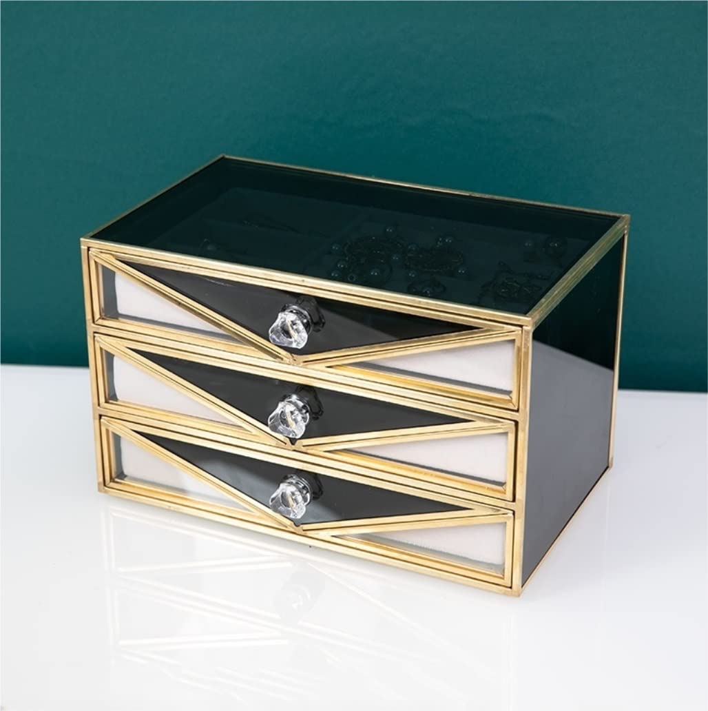 Portagioie In Vetro 3 Strati Con Cassetti - Scatola Porta Gioielli Decorativa Con Maniglie Metalliche
