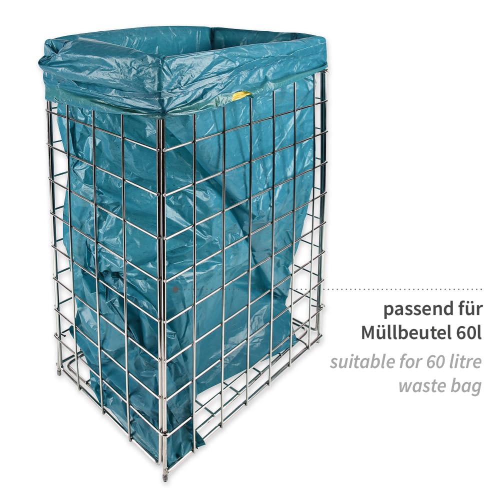 Edelstahl Gitterkorb für Müllsäcke, 60L, Silber, Freistehend, Klappbar (1)