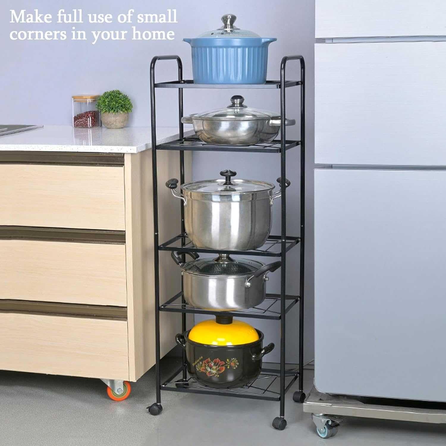 Pot Stand Corner Shelf Pan Storage Organizer for Kitchen with Saucepan Racks - Space Saving Pot Rack Holder for Countertop or Cabinet Storage