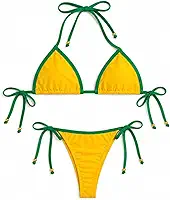Biquini Verão Fio Dental Marquinha de Fita Verde Amarelo Brasil Copa Do Mundo (Amarelo) Tam U