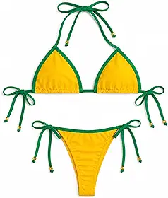 Biquini Verão Fio Dental Marquinha de Fita Verde Amarelo Brasil Copa Do Mundo (Amarelo) Tam U