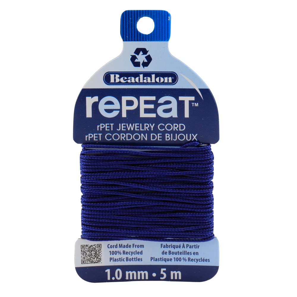 Beadalon Repeat, 100% Recycled Plastic Jewelry Bracelet Cord, 1.0 mm, Navy Blue, 5 m