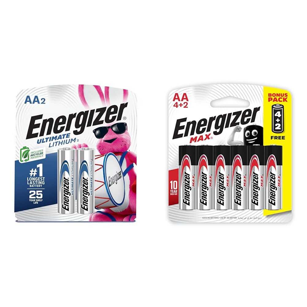 Energizer AA Lithium Batteries 2 Pack Lasts 9 Times Longer, Silver, Medium (EVEL91BP2)