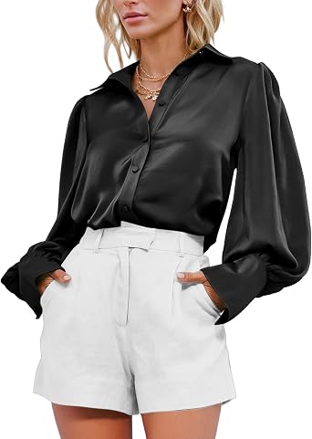 BTFBM Women Satin Silk Blouse Button Down Long Sleeve Shirts