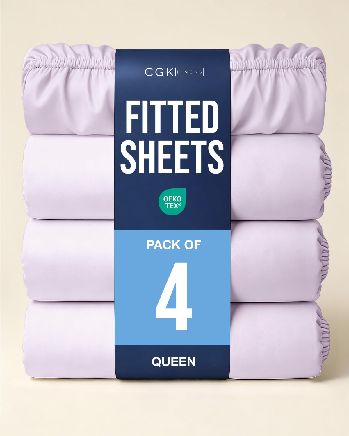 Queen Fitted Sheet - Pack of 4 Single Fitted Bottom Sheet - Light Lavender