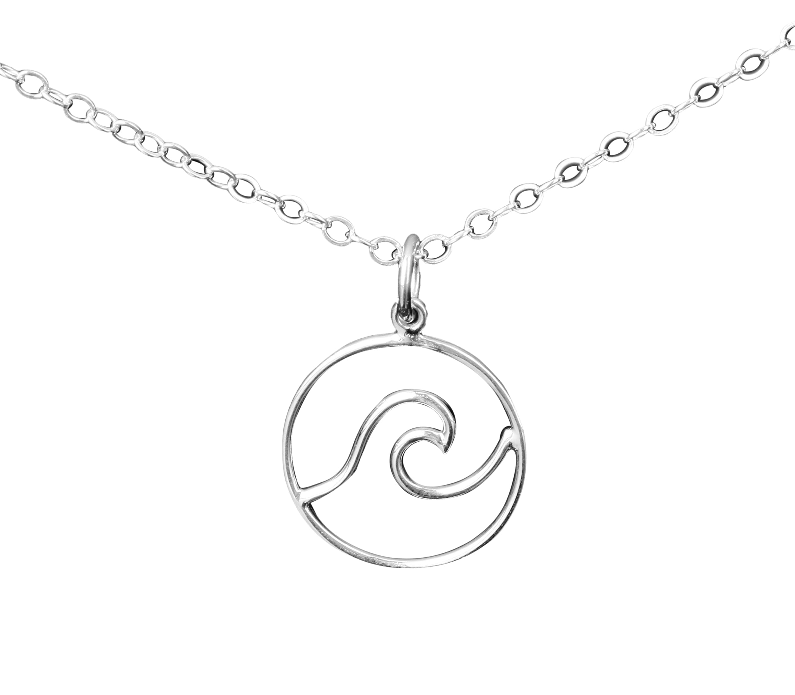 Wave Necklace Sterling Silver Surfers Necklace Charm Necklace