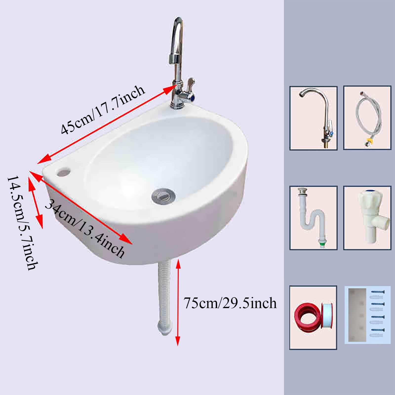 Generisch Petit lavabo mural en plastique pour salle de bain caravane camping-car 40 x 28 x 14 cm blanc robinet inclus