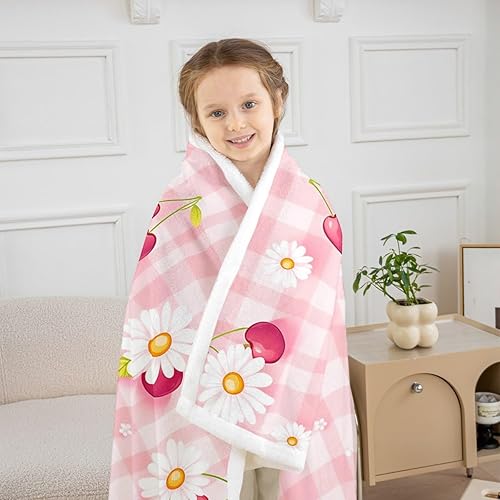 Miniatura 43 de Manfei Pink Flower Throw Blanket Watercolor Floral Leaves Print Fleece Blanket Plants Wildflower Cozy Throws for Bed Couch Sofa,Kids Boys Girls Room