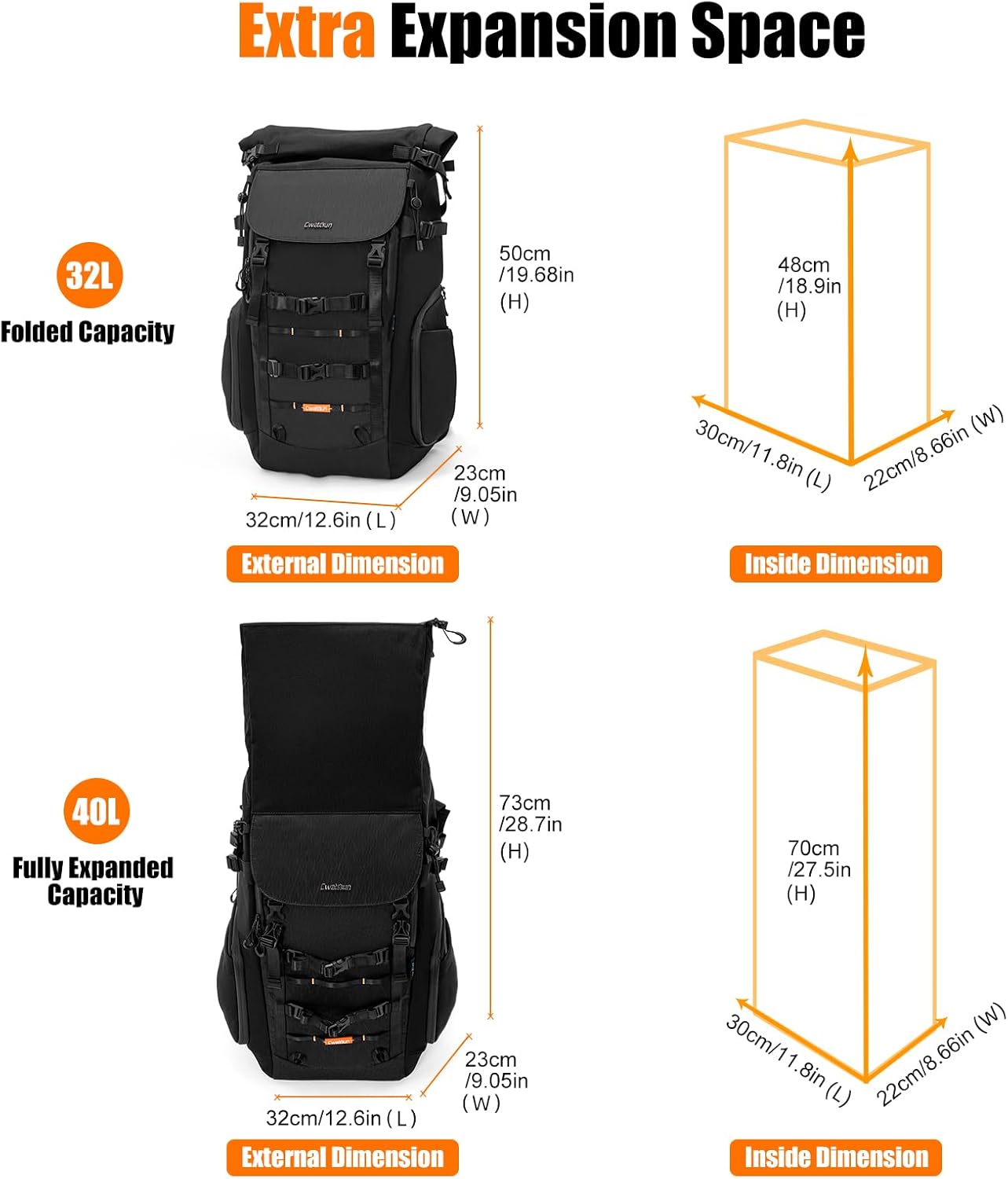 Cwatcun Luxury Camera Backpack, 32L Large Capacity Camera Bag, DSLR Camera BackPack, Extra Large Professional Outdoor Photography Drone Case Backpack with Expansion Space for 15.6" Laptop