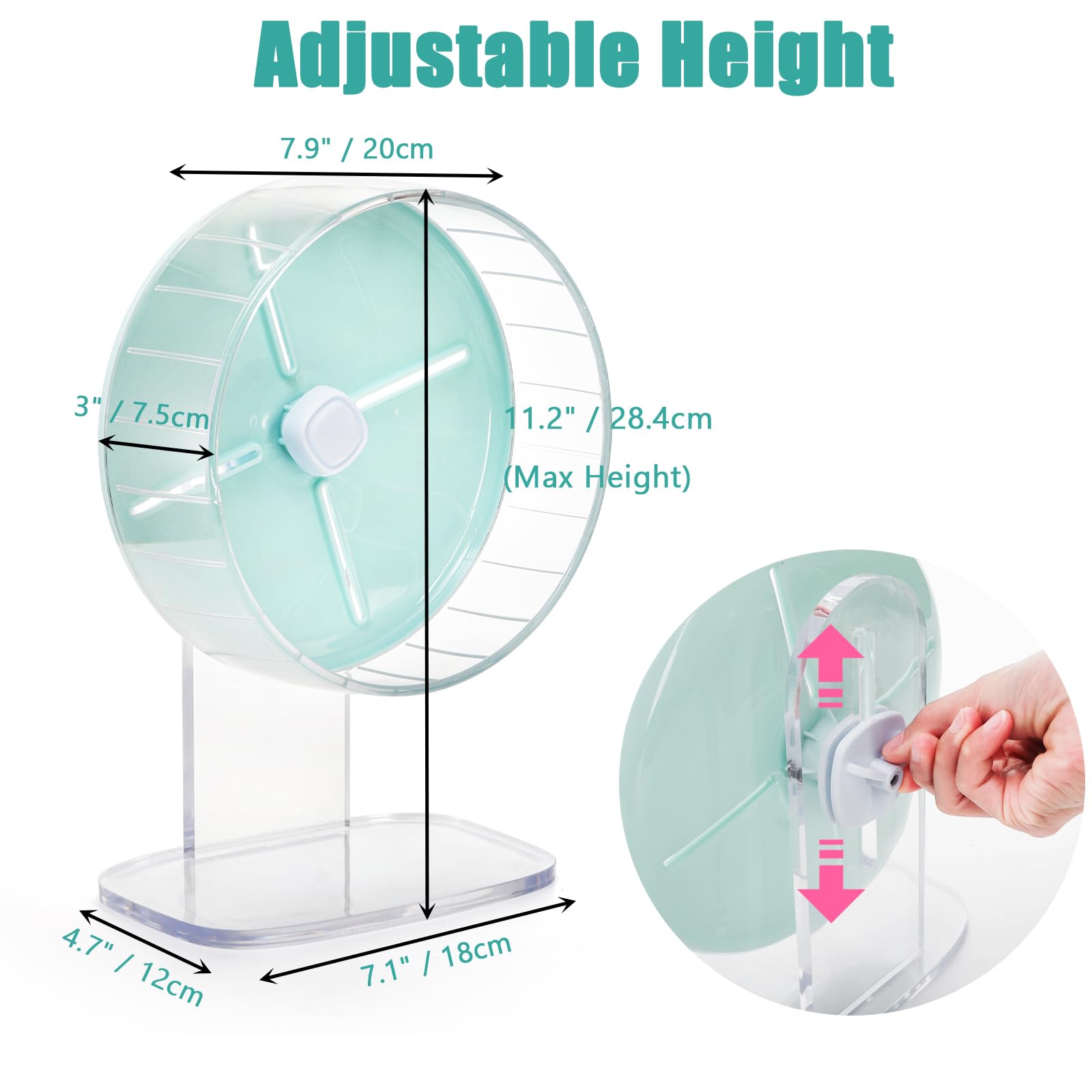 Foraineam Hamster Wheel Silent Hamster Exercise Wheels, 7.5 Inch Quiet Spinner Hamster Running Wheels with Adjustable Stand for Hamsters Gerbils Mice Or Other Small Animals - image 3