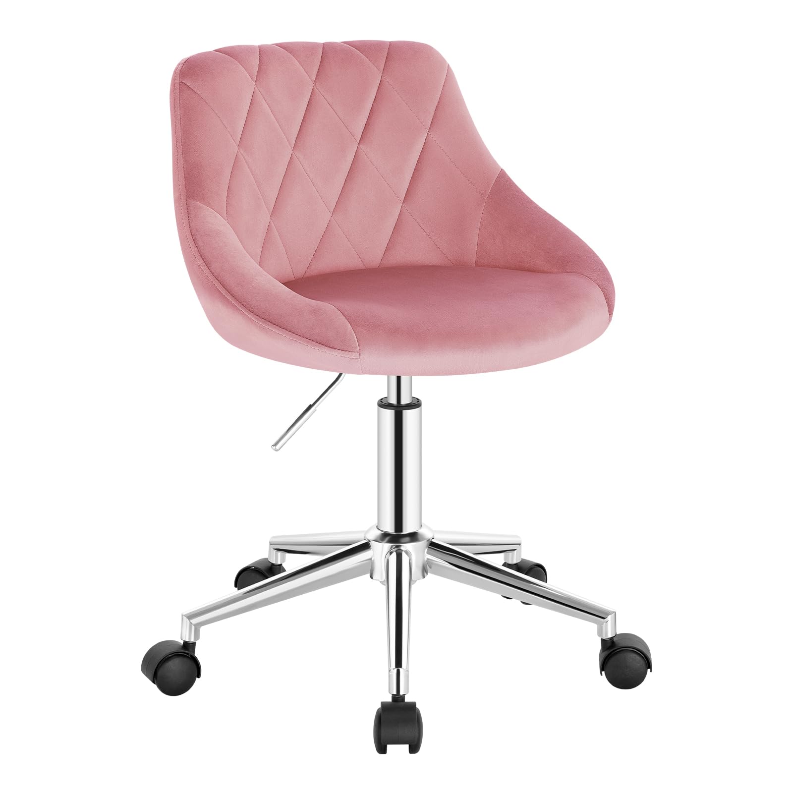 EUGAD Silla Giratoria de Escritorio con Ruedas Taburete de Oficina de Terciopelo, Ergonómica, Rosa