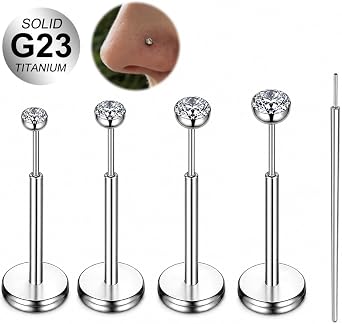 AVYRING G23 Solid Titanium Labret Lip Studs Piercing for Women, 18G Threadless Flat Back Lip Bars, CZ Nose Tragus Helix Cartilage Conch Piercing Jewelry with Grabber Taper Tool 6mm 8mm 10mm