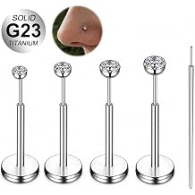 AVYRING G23 Solid Titanium Labret Lip Studs Piercing for Women, 18G Threadless Flat Back Lip Bars, CZ Nose Tragus Helix Cartilage Conch Piercing Jewelry with Grabber Taper Tool 6mm 8mm 10mm