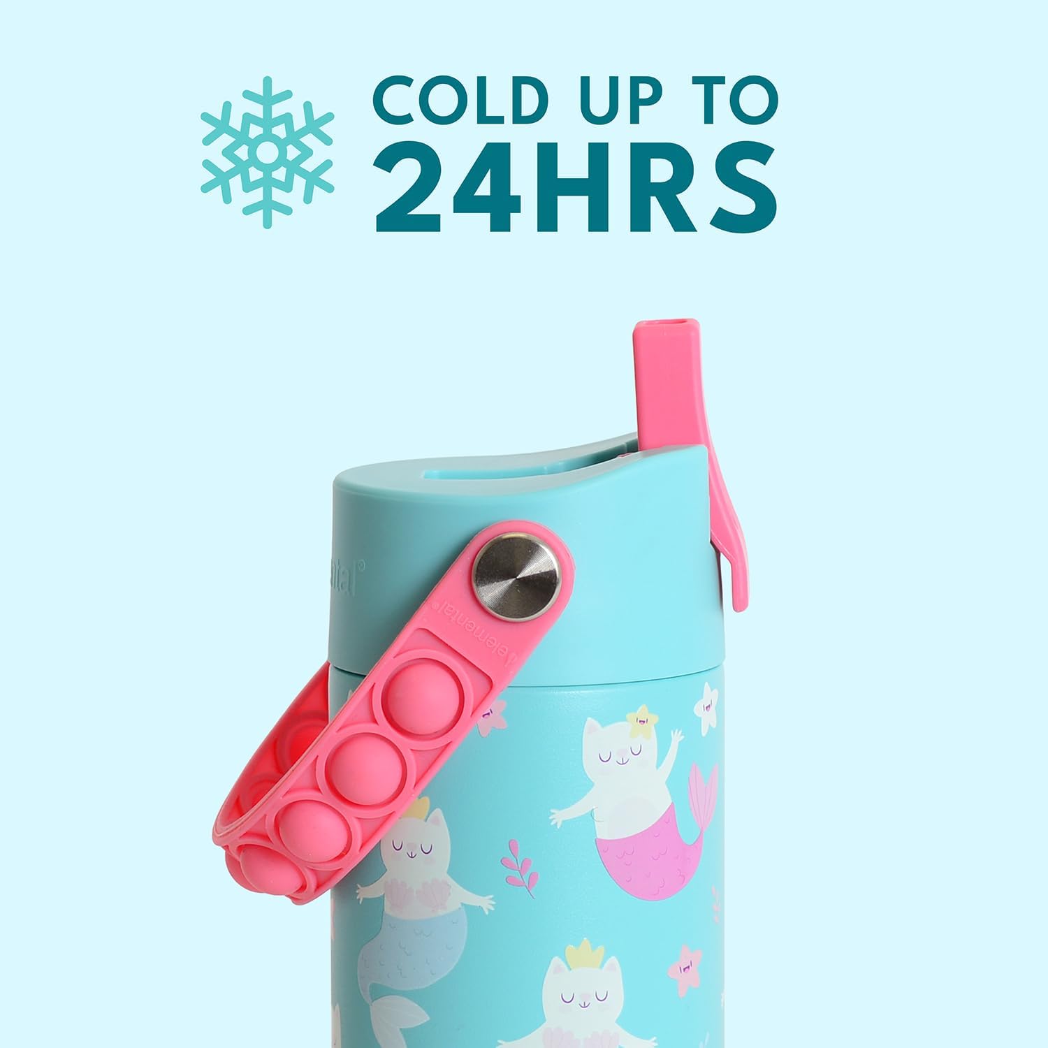 Elemental Insulated Kids Water Bottle, Stainless Steel Water Bottle with Straw Lid & Pop-It Handle, Leak-Proof Water Bottles for School, Boys or Girls, Travelling and Sports, 18oz - Meowmaid - Image 3