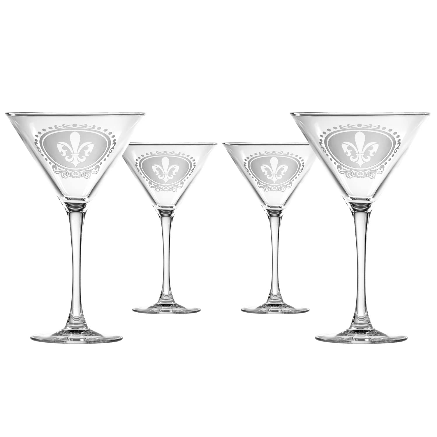 Royal Fleur de Lis Martini Glasses 10oz Set of 4 | Set of 4 Stemmed Martini Cocktail Glasses | Dishwasher Safe | Mardi Gras