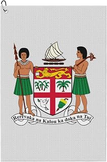 AMZJHGWEU Coat of Arms of Fiji Microfiber Golf Towel, 16x24 Waffle Pattern with Carabiner Clip, Tri-Fold Large Golf Ball Towels, Golfs Bag Accessories for Men Women, Golfs Gift