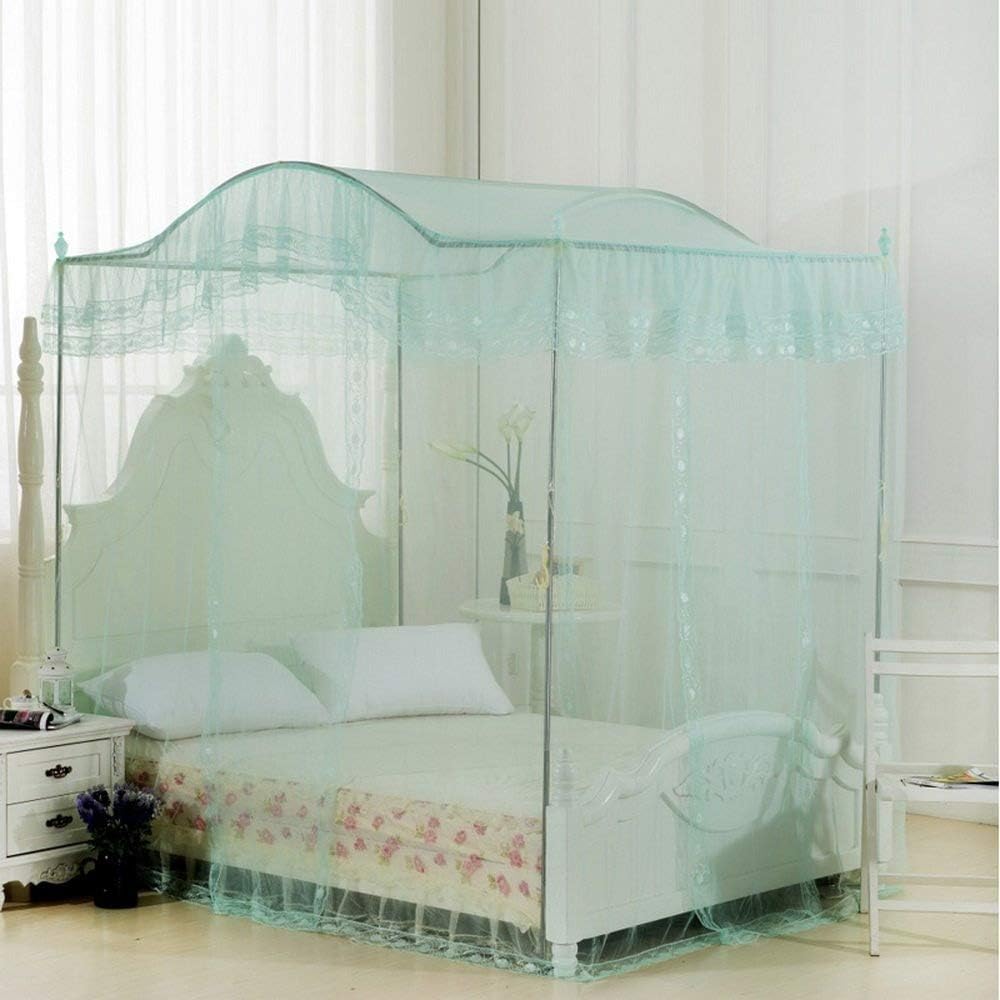 Water Green Princess 4 Corners Post Arched Bed Curtain Canopy Netting (Twin-XL)