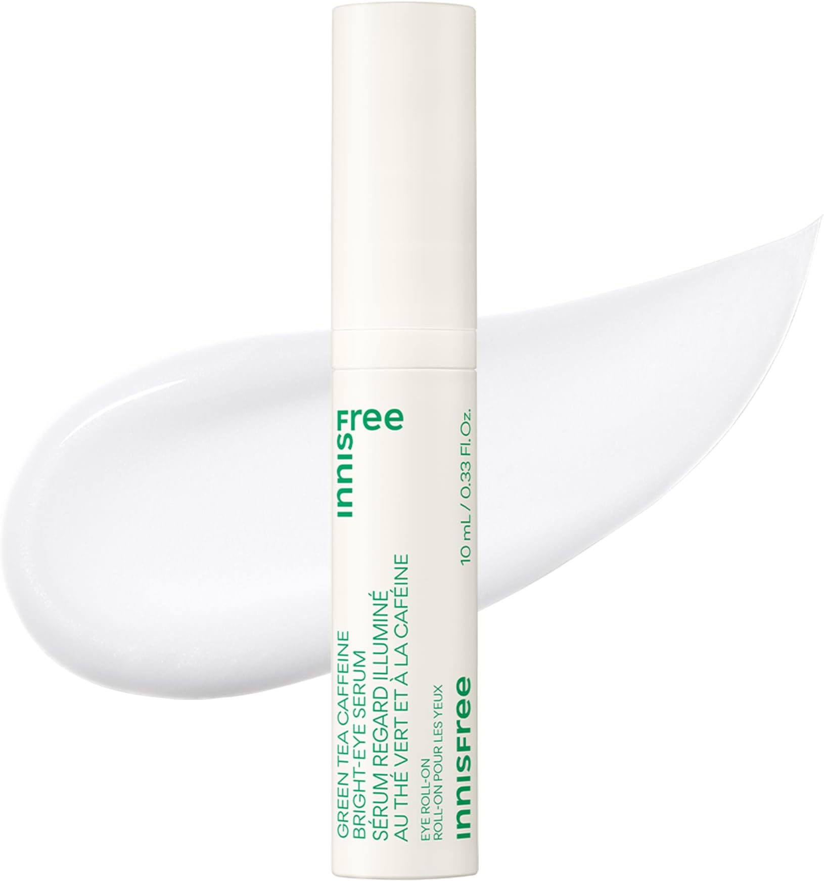 Green Tea Caffeine Depuffing Eye Serum with Niacinamide, Cooling Korean Eye Roll-On for Hydration and Brightening