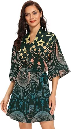 Moon Sun Star Alchemy Magical Kimono Robes for Women, Soft Bathrobe ...