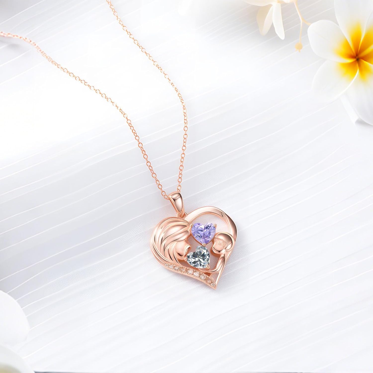 Mother Daughter Birthday Gifts for Her Women Rose Gold Plated Mom Heart Pendant with 12 Months Birthstone Necklace, Christmas Gifts for Mom Daughter, Birthday Mothers Day Gifts Anniversarry Jewelry for Wife Girlfriend Sister - Image 6