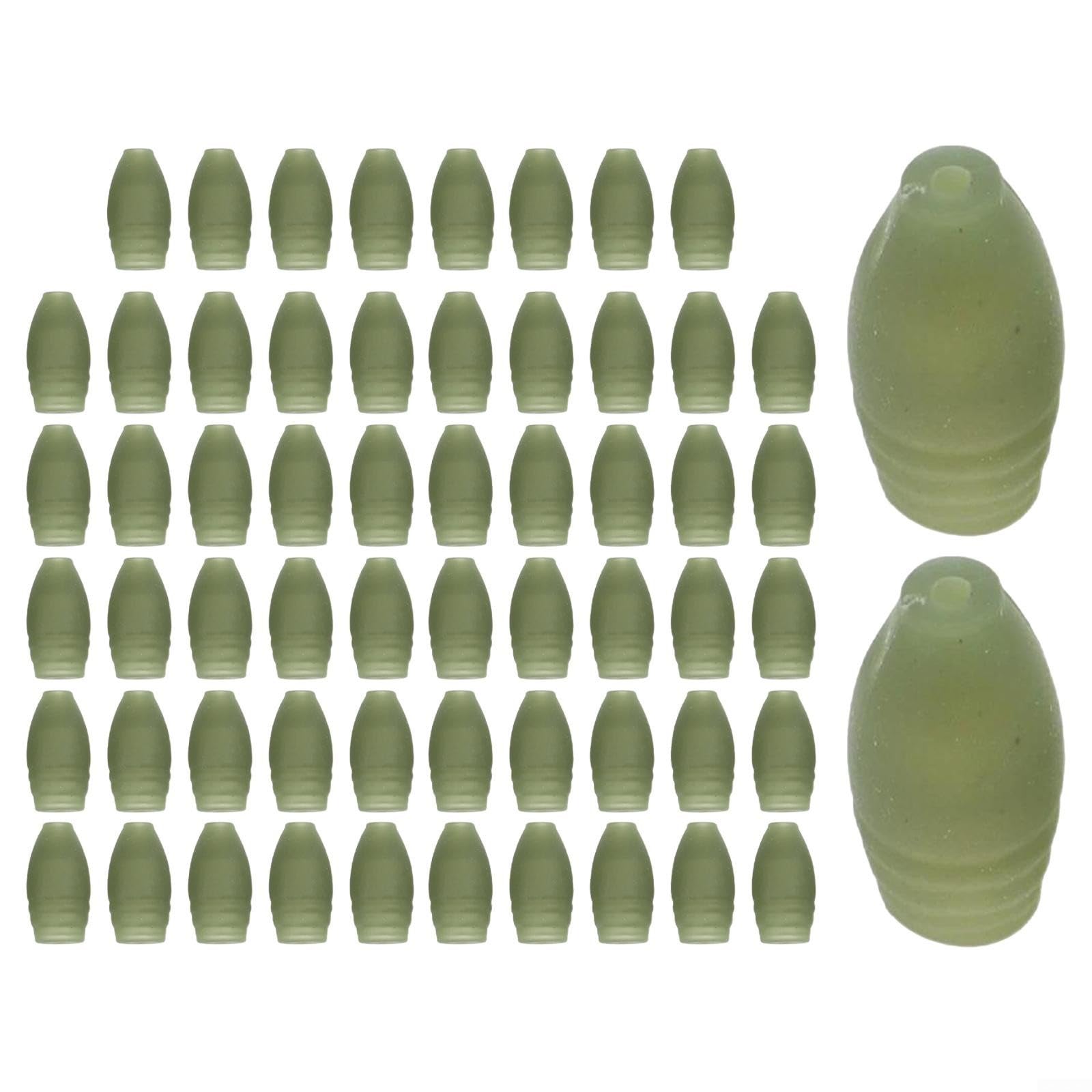60pcs Green Stop Bead Dacron Connectors for Coarse Carp Fishing, 14mm Elastic Knot Locking Beads to Secure Rig Connection on Pole, Feeder Tackle Accessories with Internal Hole Design