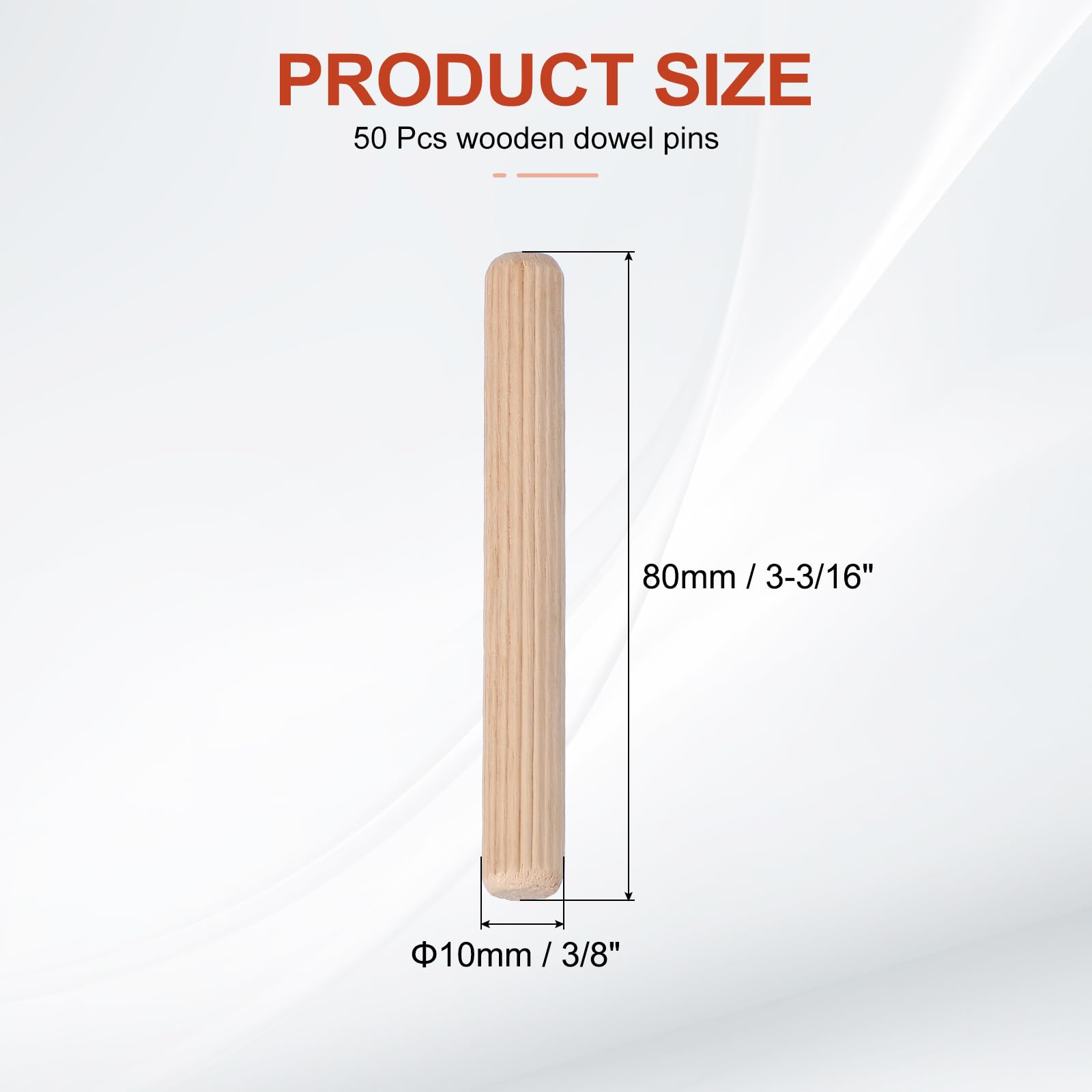 PATIKIL Wooden Dowel Pins 3/8" x 3-3/16" (10mm x 80mm) Straight Dowel Rods Wood Fluted Dowels Rods for Crafts Furniture DIY Hardwood Count 50 - Image 2