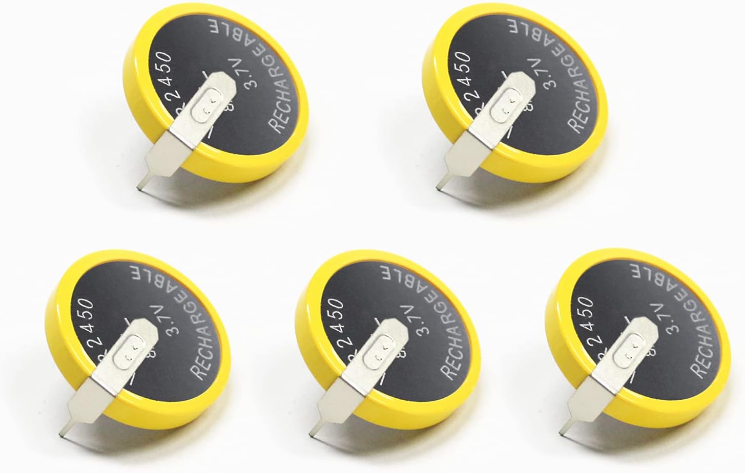 EEMB LIR2450 Rechargeable Battery with 5PCS 3.7V Lithium-ion Coin Button Cell Batteries with Solder Tabs 120mAh for Car Remote Key Fob Watch