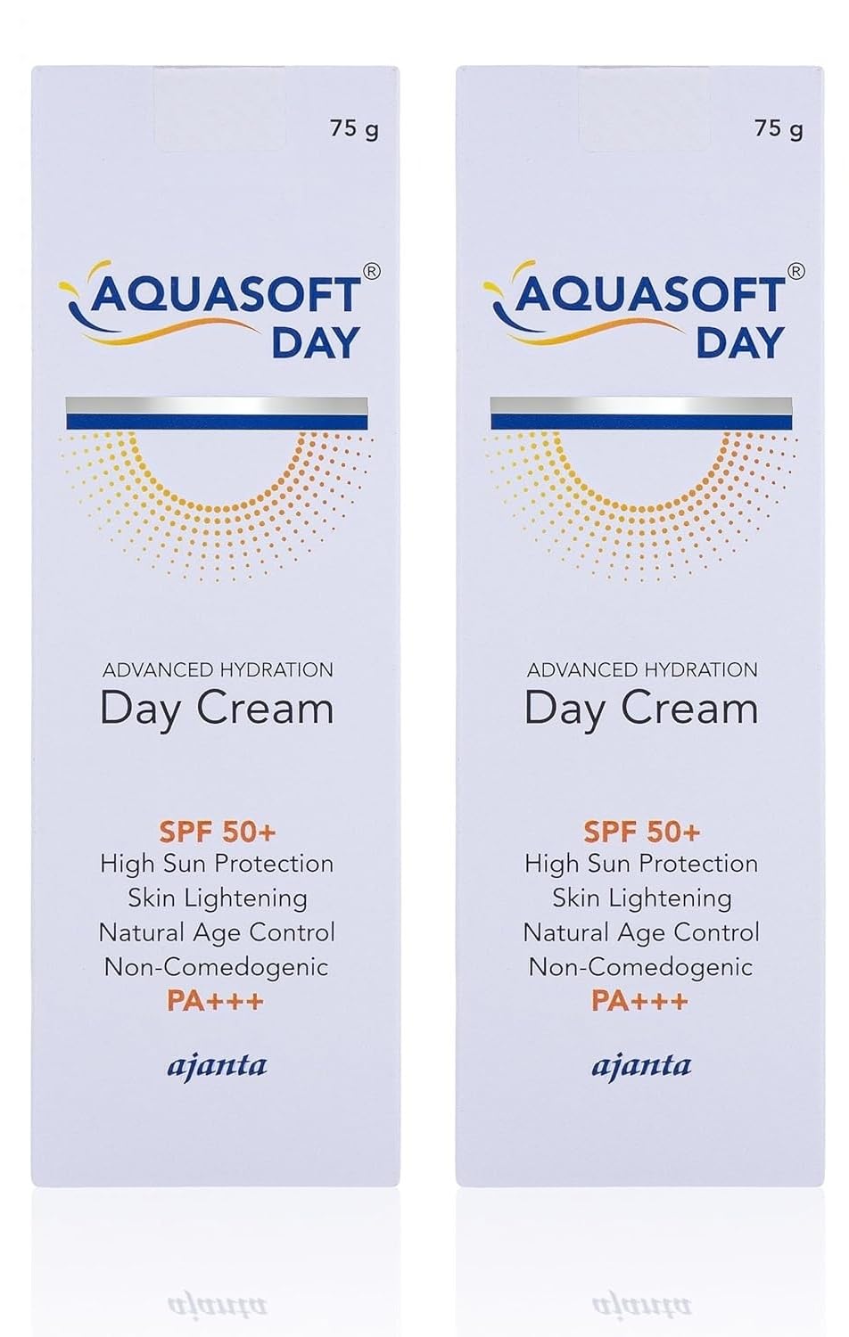Aquasoft Day Cream SPF50+ PA+++ with Triple Action formula for moisturising, sun protection and brightening Sodium Hyaluronate, Niacinamide, antioxidants and OTZ10 75gm,Pack of 2