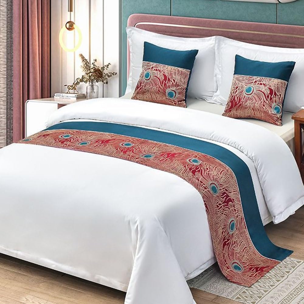 Bettläufer mit Blumenmuster, Mehrfarbig, Verschiedene Größen für Hotel, Pension, Hochzeitszimmer (Rot 50 x 180 cm für 1,2 m Bett)