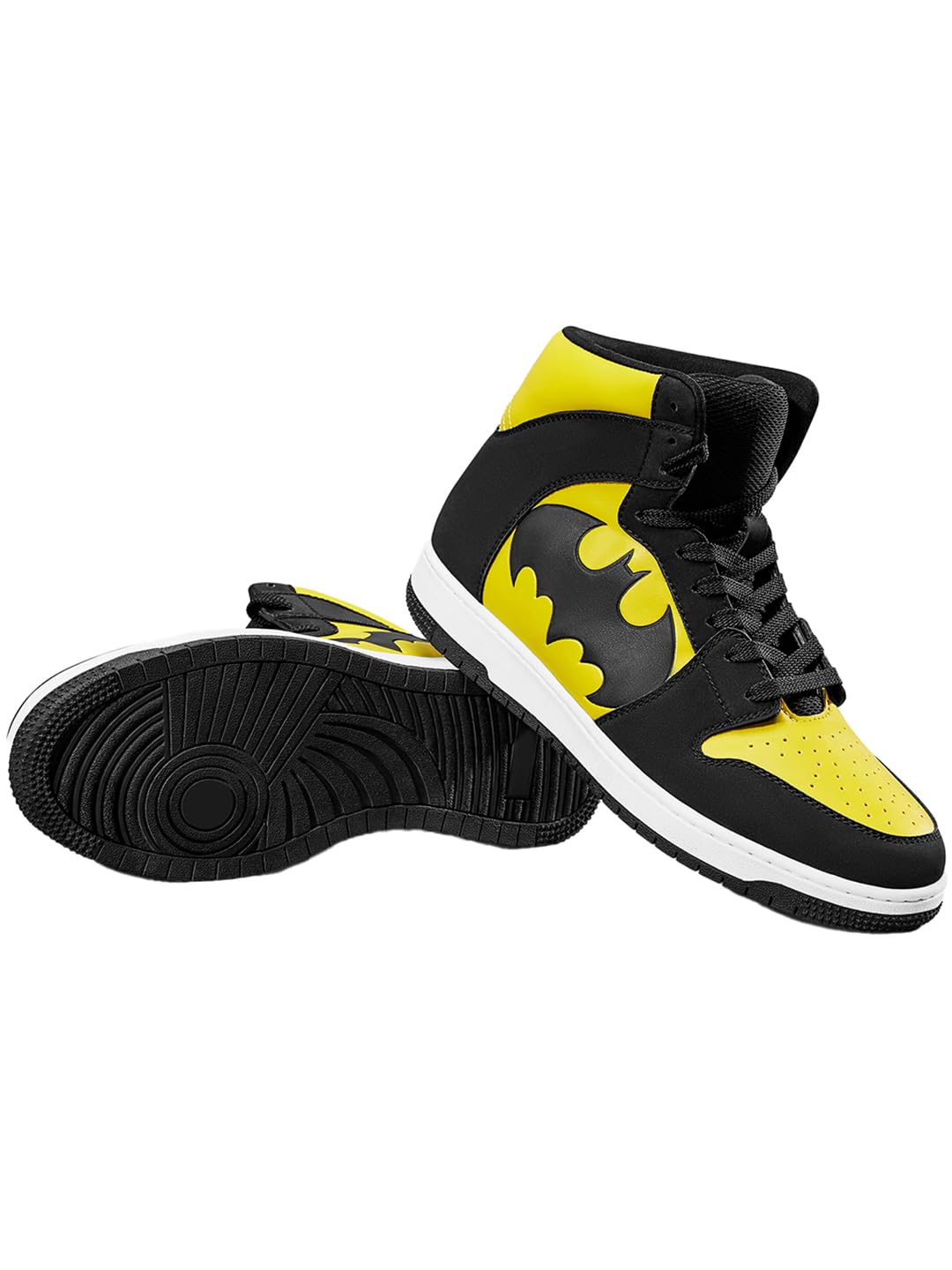 Bewakoof Official DC Merchandise Men's Black & Yellow Dark Knight Color Block High-Top Sneakers