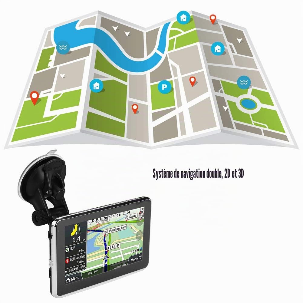 Navigation GPS, système d'écran Tactile GPS Navigator de 5 Pouces pour Voitures universelles avec Carte de l'europe 508, 256 Mo 8 Go MP3 FM