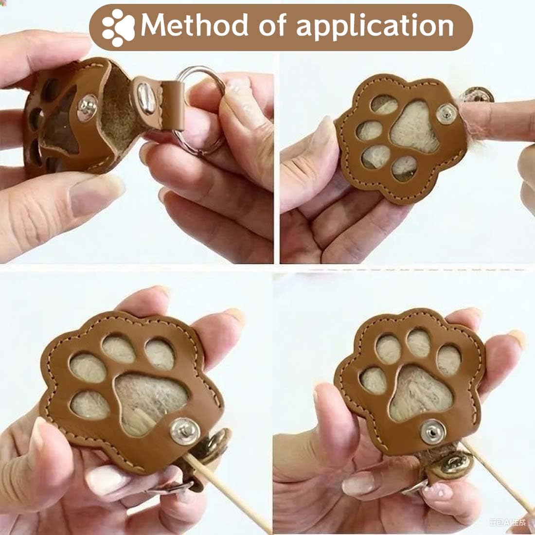 Llavero para Pelo de Animal, Pet Memorial, Recuerdo de Pelo de Mascotas, Llaveros de Cuero, Diseño de Huellas de Patas, Llavero para Recoger Pelo de Gato y Perro (2 Unidades, Marrón, Negro)
