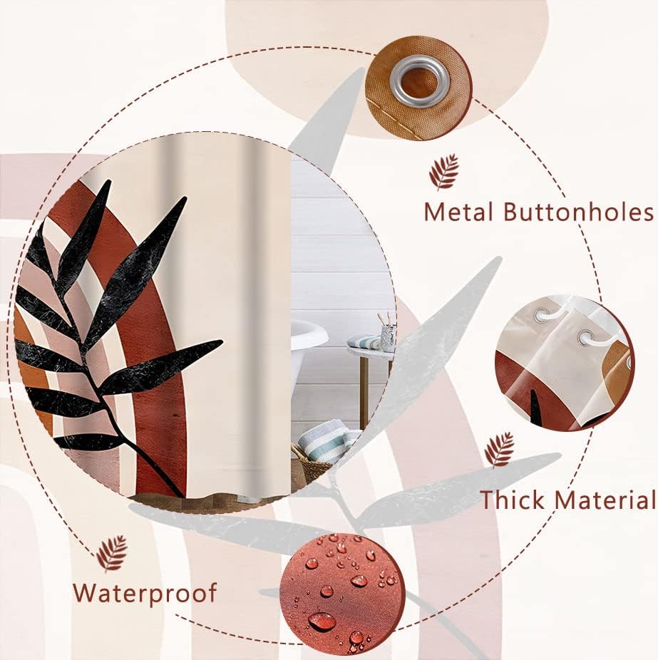 Miniatura 4 de Famiffty - Cortina de ducha abstracta de mediados de siglo, cortina de ducha bohemia de 72 pulgadas de ancho x 72 pulgadas de largo, diseño de arco