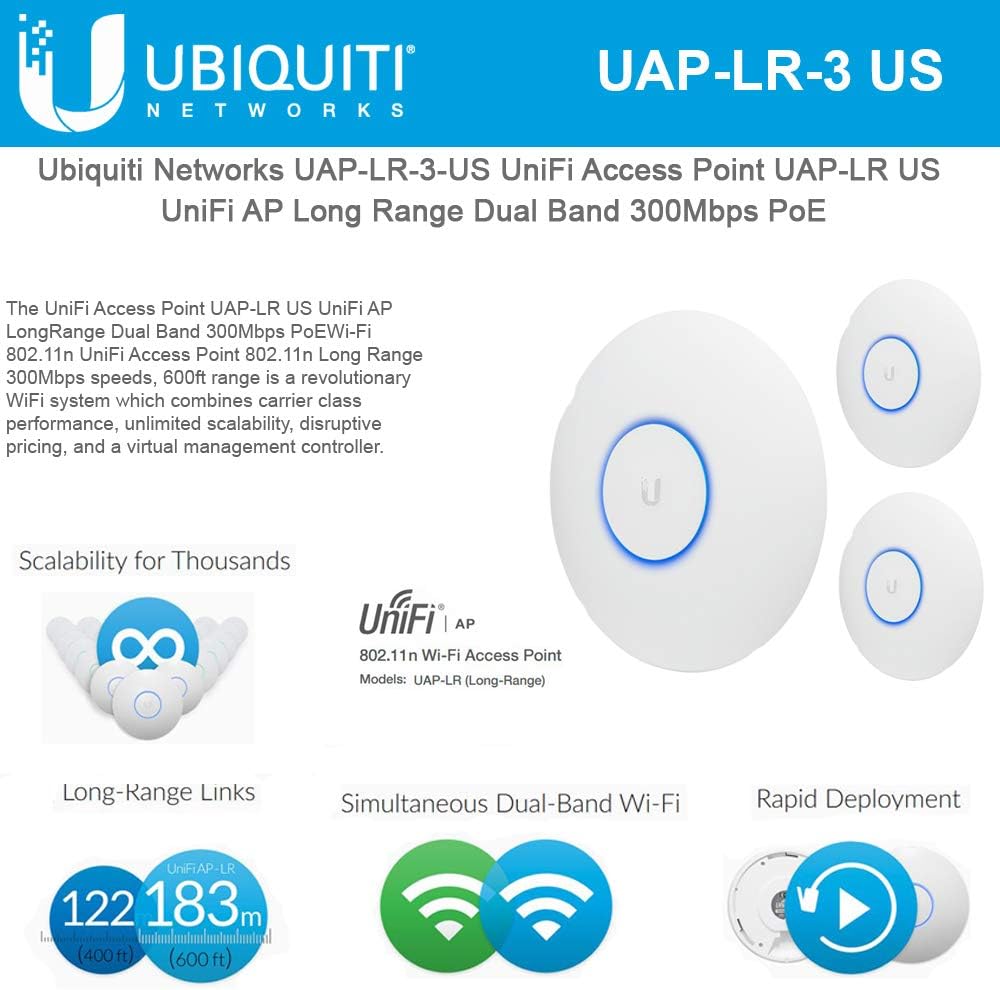 UniFi AP UAP-LR-3-US Long Range Indoor 802.11n Access Point High-Performance Wireless Network