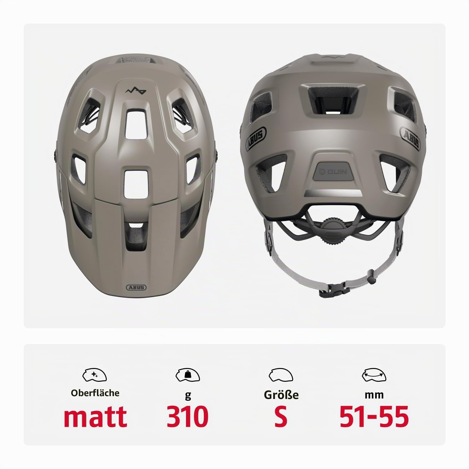 ABUS MTB-Helm MoDrop, Grau, S | In-Mold-Verfahren, Verstellsystem, Goggle-Halterung, Zopf-Öffnung