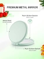 Vista 5 de Espejo compacto para bolso, espejos de maquillaje de bolsillo de metal con aumento de doble cara 1X/2X (redondo, cian)