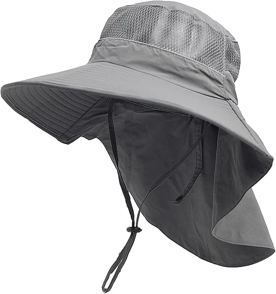 Outdoor Sun Hat for Men Women with Neck Flap, UPF 50+UV Protection Wide Brim Fishing Hats Breathable Bucket Hat