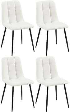 CLP Set de 4 sillas de Comedor Antibes en Polipiel I Juego de 4 butacas Modernas para salón con Base metálica de 4 Patas, Color:Blanco