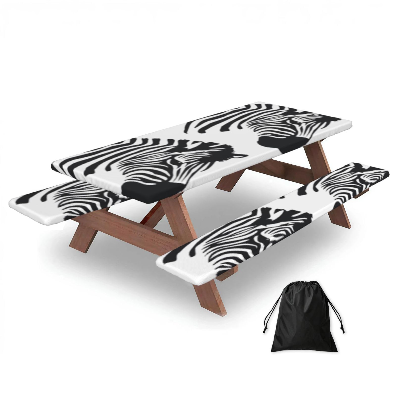 Zyjhyy Black Zebra Print Party Table Covers With Bench Covers Set Of 3 Picnic Table Cloth Wipe Clean For Garden Camping