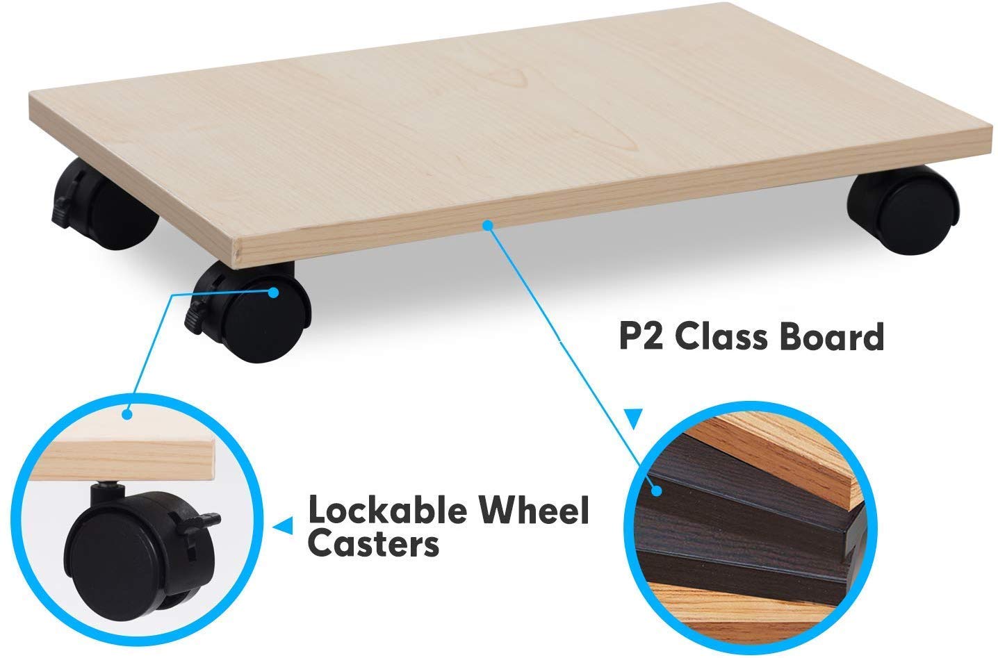 Indian Decor. 61286 Wooden Oak Computer Tower Floor CPU Stand Holder Cart Under Desk with Wheels 4
