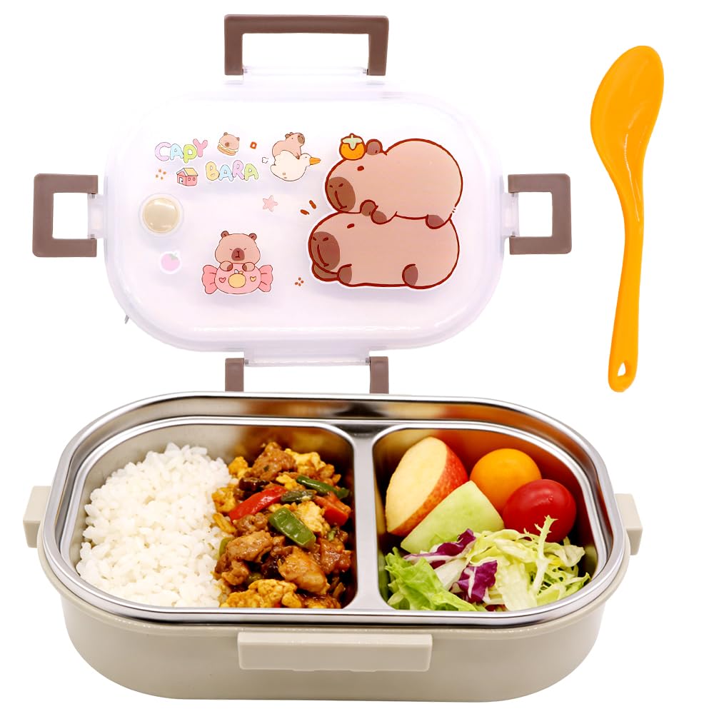 Wfkkmeq Color Capybara Lunch Box, Capybara Leakproof Bento Box Stainless Steel Salad Lunch Container With Cutlery Set Layered Lunchbox Portability Snack Boxes Lunch Boxs With Compartments For School, Picnic